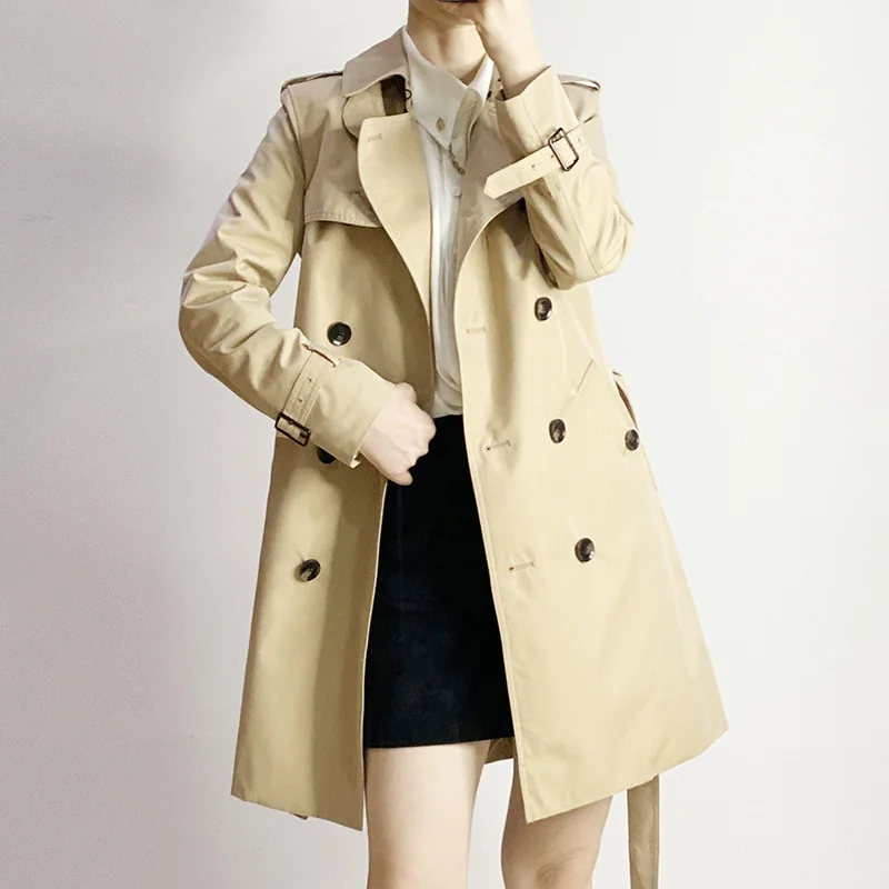 

Новинка Весна-Осень Женская темпераментная ветровка двубортный пояс Длинная даляйская Одежда Женское пальто весна и осень