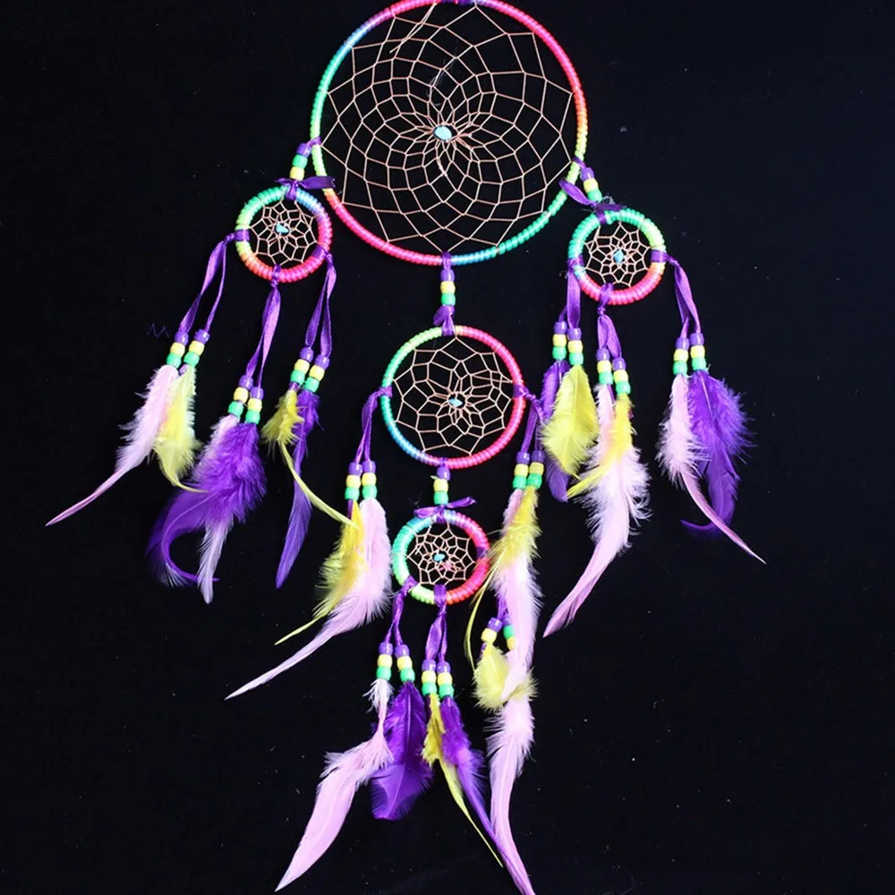 Красочные Ловец снов из перьев подвеска колокольчик настенный подвесной