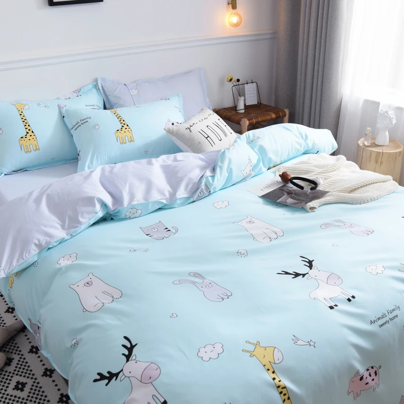 

cute giraffe bedding set for kids blue duvet cover sheet pillowcase bed linen for children adult queen king single size