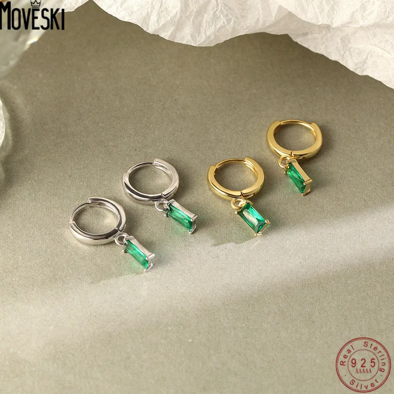

MOVESKI 925 Sterling Silver New Retro INS Green Zircon Earrings Women Fashion Trend Simple Jewelry