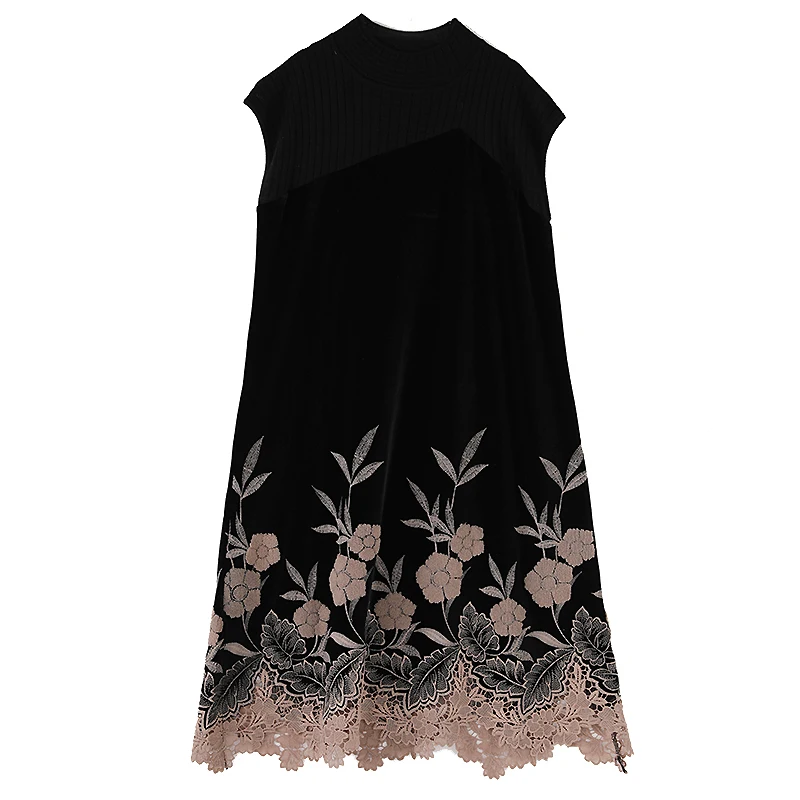 Осеннее и зимнее бархатное вязанное платье Инди фолк Стиль Ретро Вышивка