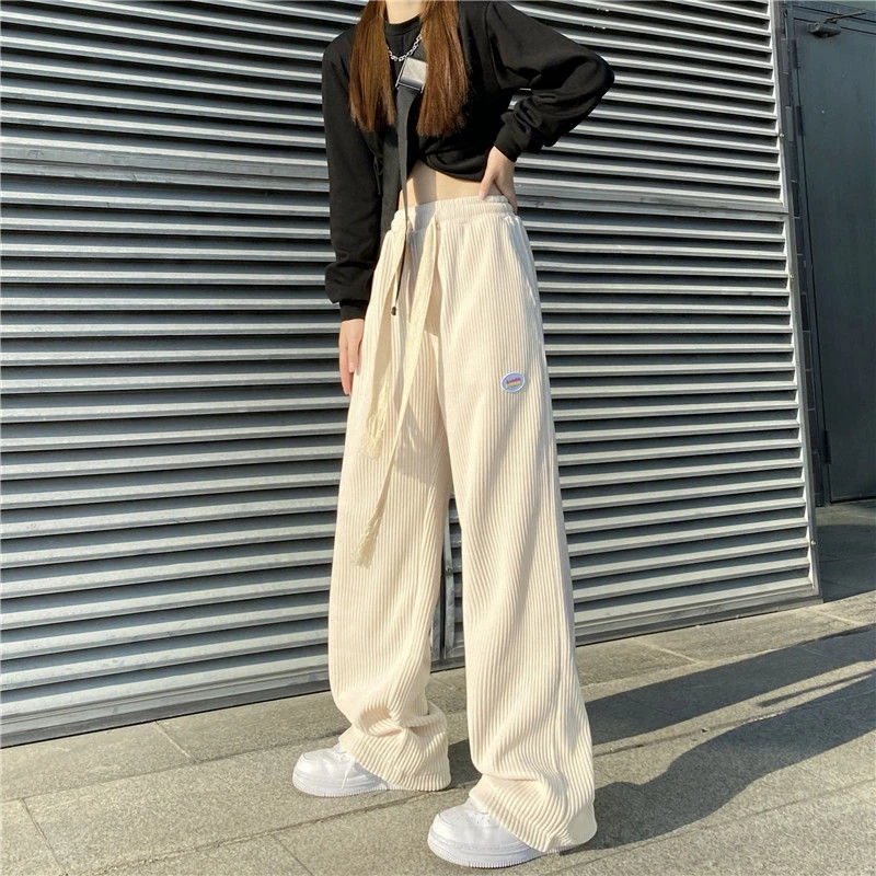 

Corduroy Wide-Leg Pants women's Retro Autumn New Solid Color Korean Version Loose Wild High Waist Casual Straight Legs