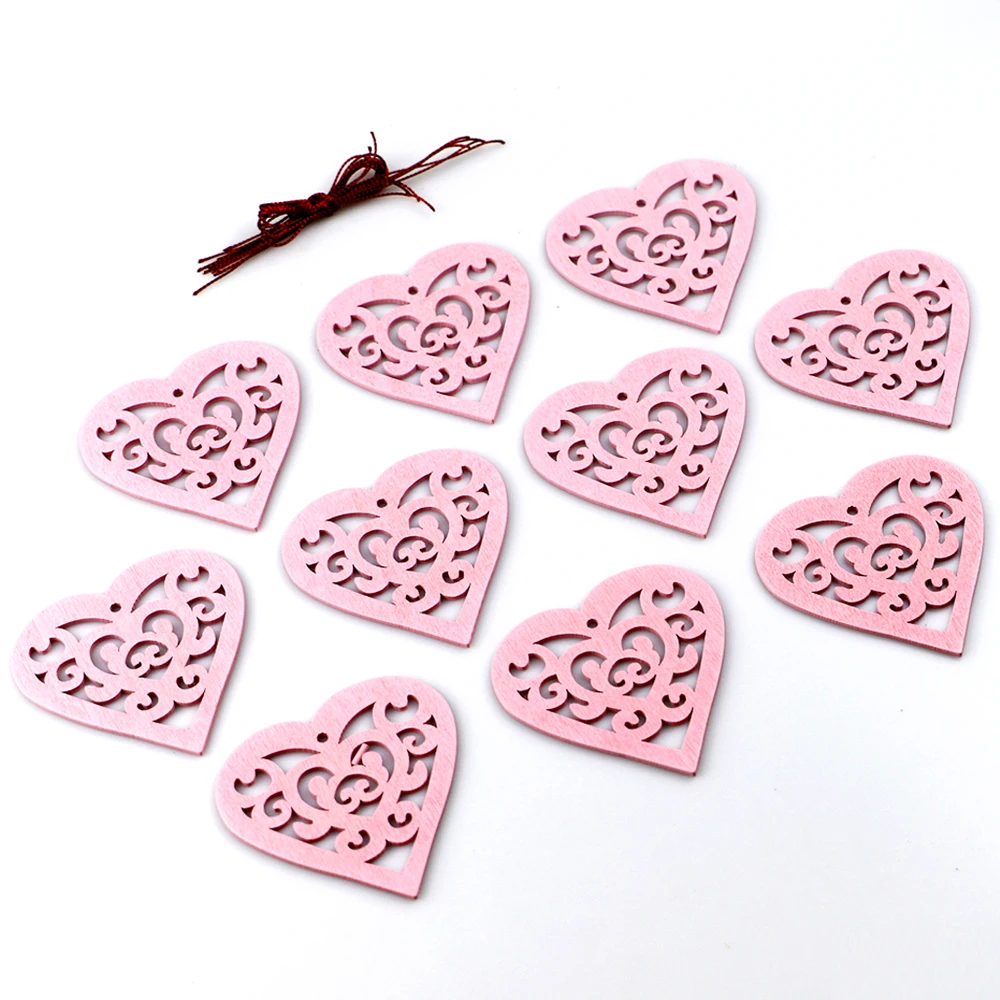 10 шт. украшения для подарки полое деревянное украшение в форме сердца подвесное