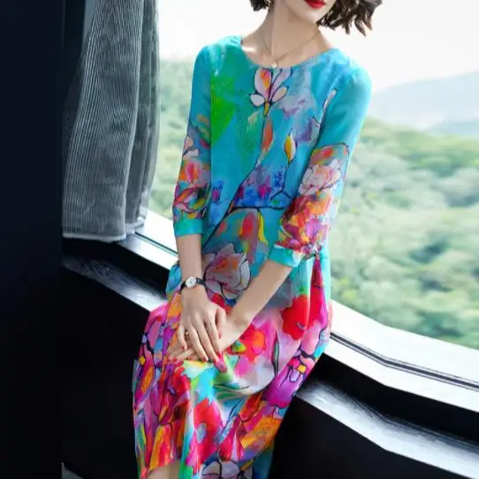 Европейское и американское женское платье с принтом элегантное имитирующее