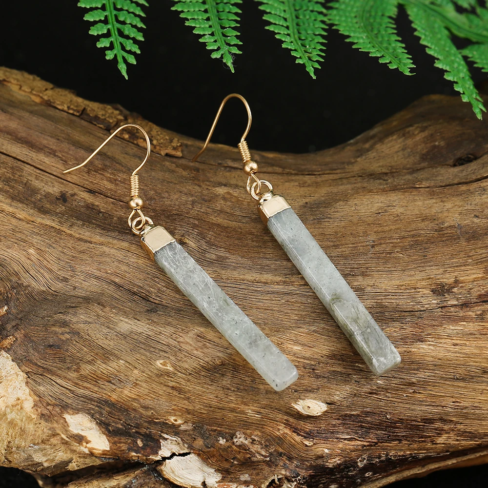

DropShipping Labradorite Bar Dangle Earrings Women Elegant Natural Stone Charm Drop Earrings