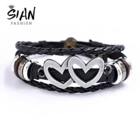 double love leather bracelets for women men multilayer braided couple charms metal wristbands bracelets bangles jewelry gifts