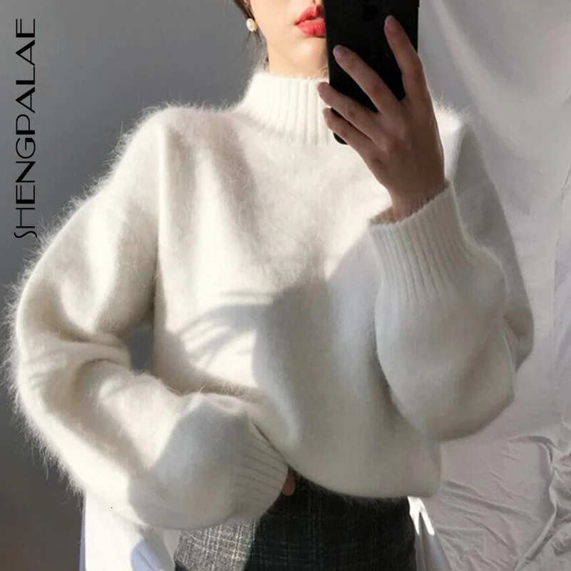 SHENGPALAE шикарный стильный пуловер с высоким голенищем свободный мохеровый