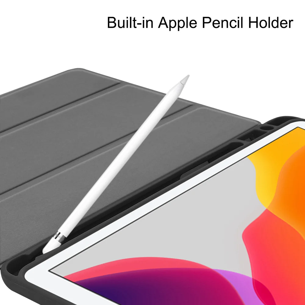 Для iPad 10,2 7th Gen планшет трехстворчатая подставка премиум класса из искусственной кожи умный чехол Мягкий силиконовый чехол из ТПУ встроенный карандаш держатель