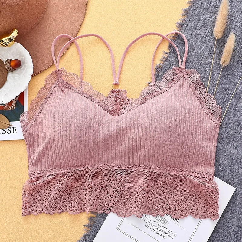 

Lace Back Women Tank Crop Top Seamless Underwear Female Sleeveless Top Sexy Lingerie Crop Tops Removable Padded Camisole