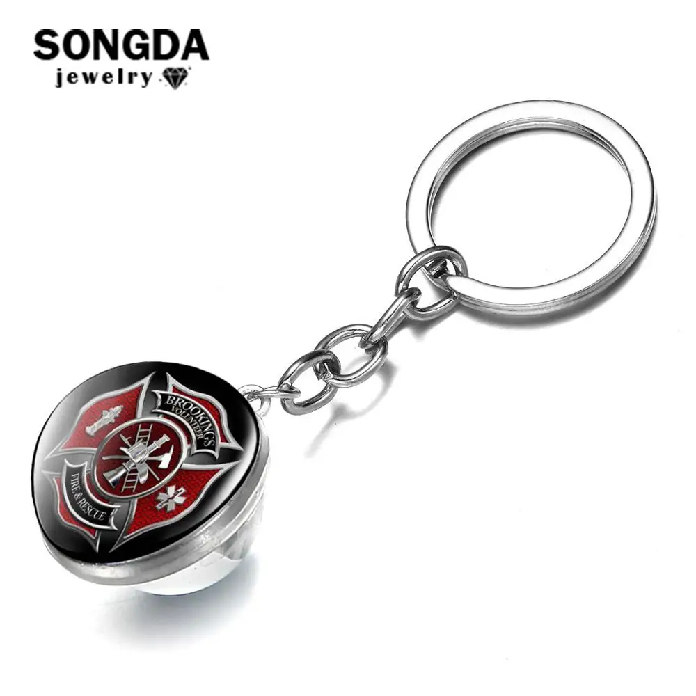 SONGDA высококачественный брелок для ключей Fire Dept с рисунком из стекла ручной