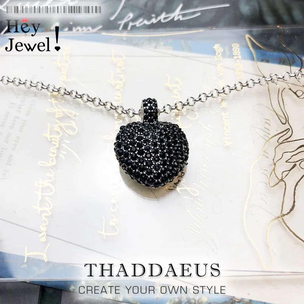 

Necklace Heart Pave Black,2018 Zirconia 925 Sterling Silver Link Chain Fashion Jewelry Europe Bijoux Gift For Women Friend