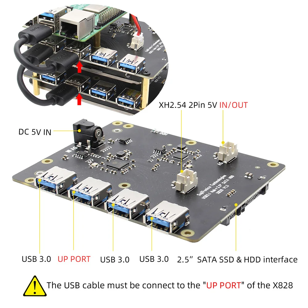 Raspberry Pi X828 2.5" SATA HDD/SSD Storage Expansion Board+X735 Power Management Board+Matel Case+Power Supply for 4 Model B |