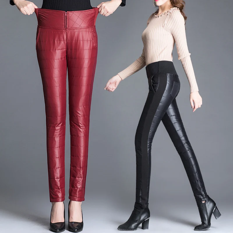 

2020 New Winter Women Trousers High Waist Thicke Warm Down Cotton Pants Plus Size 5XL 6XL Casual Female Outer Wear Pencil Pants