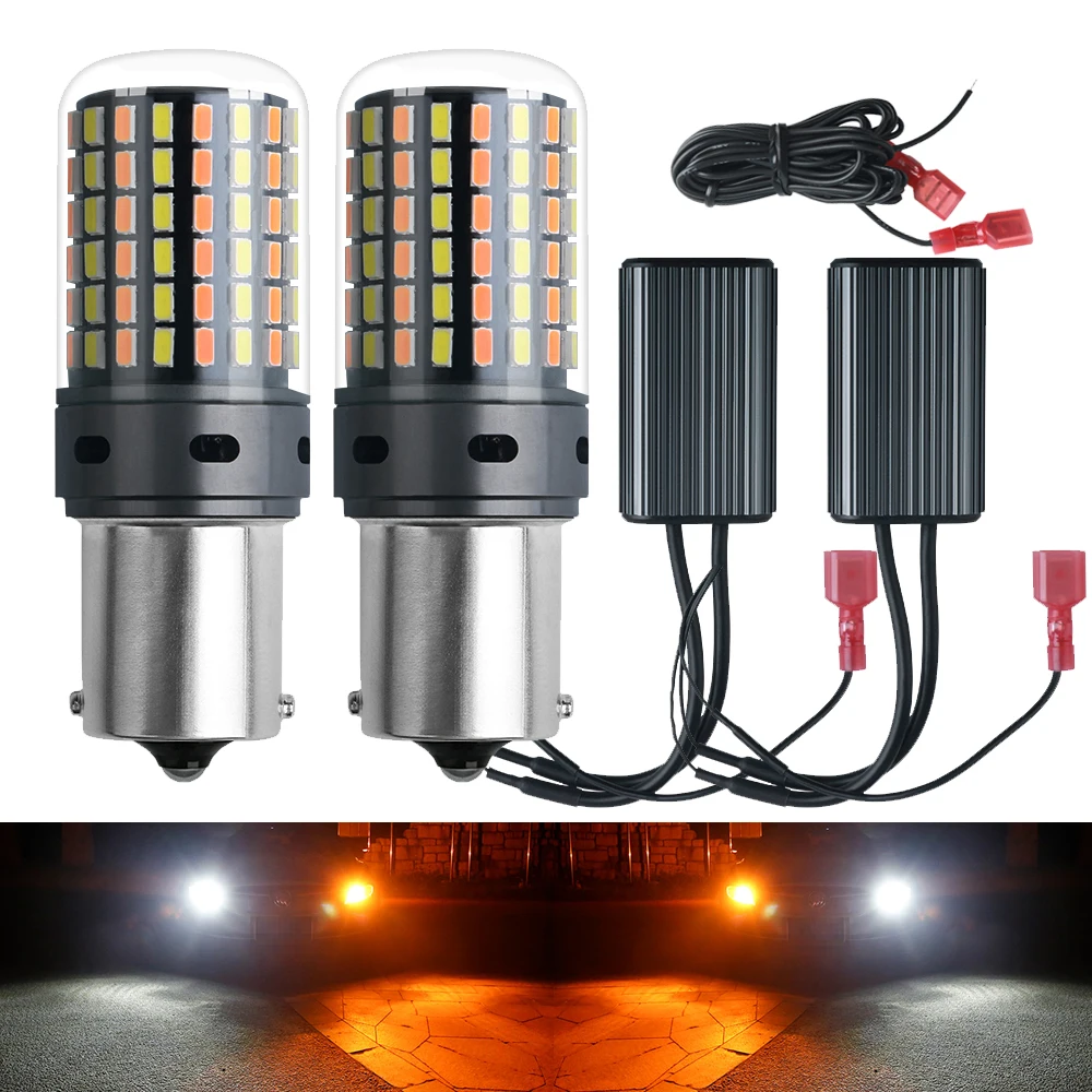 

Ba15s BAU15S 1156 P21w S25 120led T20 W21W WY21W 7440 Light Daytime Running Light+Turn Signal Dual Mode DRL LED External Lights
