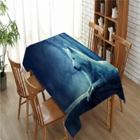 blue cute animal wolf pattern tablecloth waterproof polyester tablecloth rectangular table cushion cover for home