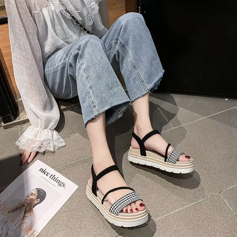 

Beige Heeled Sandals Female Shoe Espadrilles Platform All-Match 2021 Women's Med Muffins shoe Clogs Wedge Black Girls Fashion Hi
