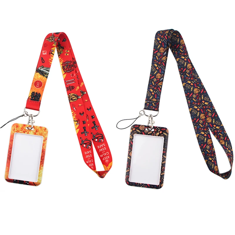 

20pcs/lot J2208 Firemen Card Holders Case Phone Key Badge Camera USB Holders Neck Rope Lanyard with Keyring