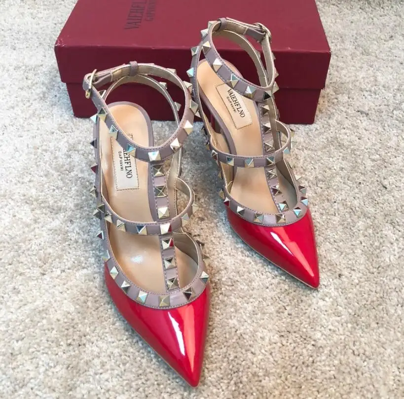 Классические роскошные брендовые сандалии на высоком каблуке с заклепками и