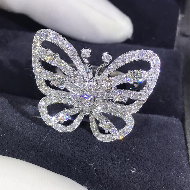Серебряное кольцо с милой бабочкой для женщин проложенный Крошечный Цирконий