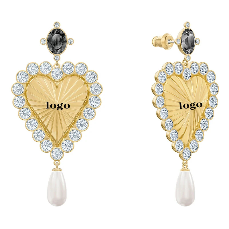 

Swa New Fashion Classic Retro Golden Pierced Earrings Exquisite Crystal Water Drop Pearl Decoration Ladies Luxury Romantic Gift