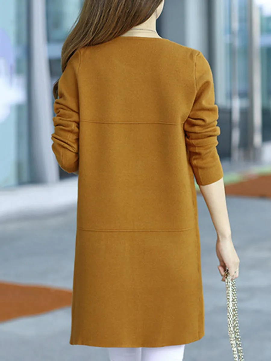 

Wool Blends Women 2019 Autumn Fake Pocket Long Cardigans Korean Office Lady Causal Loose Outwear Elegant Spring Windbreaker