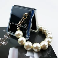 luxury fashion pearl crystal hand chain portable folding case cover for samsung galaxy z flip 5g 4g 3 vintage lady fashion gift
