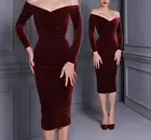 Платье вечернее женское, бордовое, с V-образным вырезом и рукавами