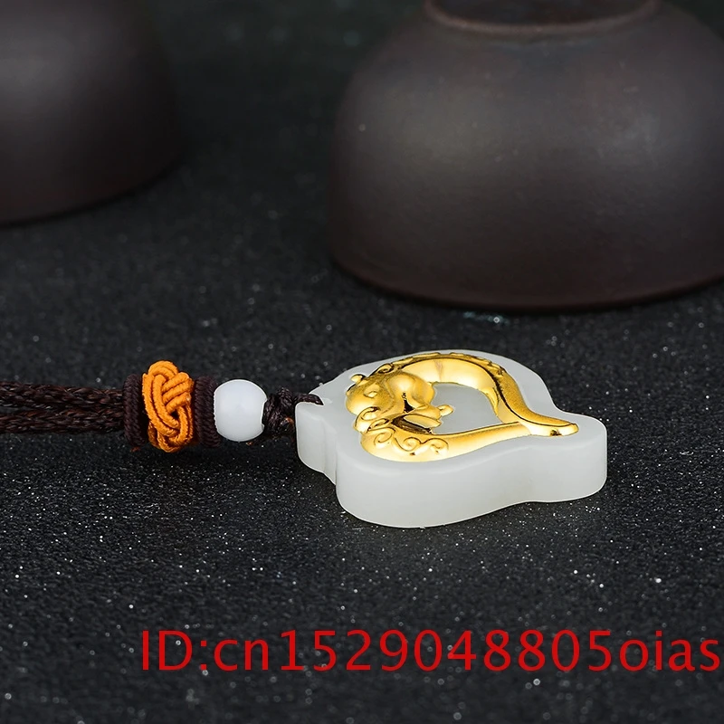 

Natural Chinese HeTian White Jade Pendant Mosaic Gold Heart-shaped Dragon Head Necklace Carving Fashion Jewellery for Men Gifts