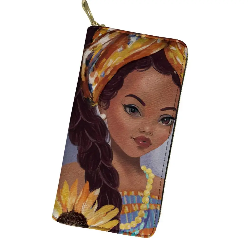 

Women Wallets For Mobile Phone Clutch Bag Fashion Black Girl 3D Printed Coin Money Bag Zipper Long Wallet Purse Portfel Damski