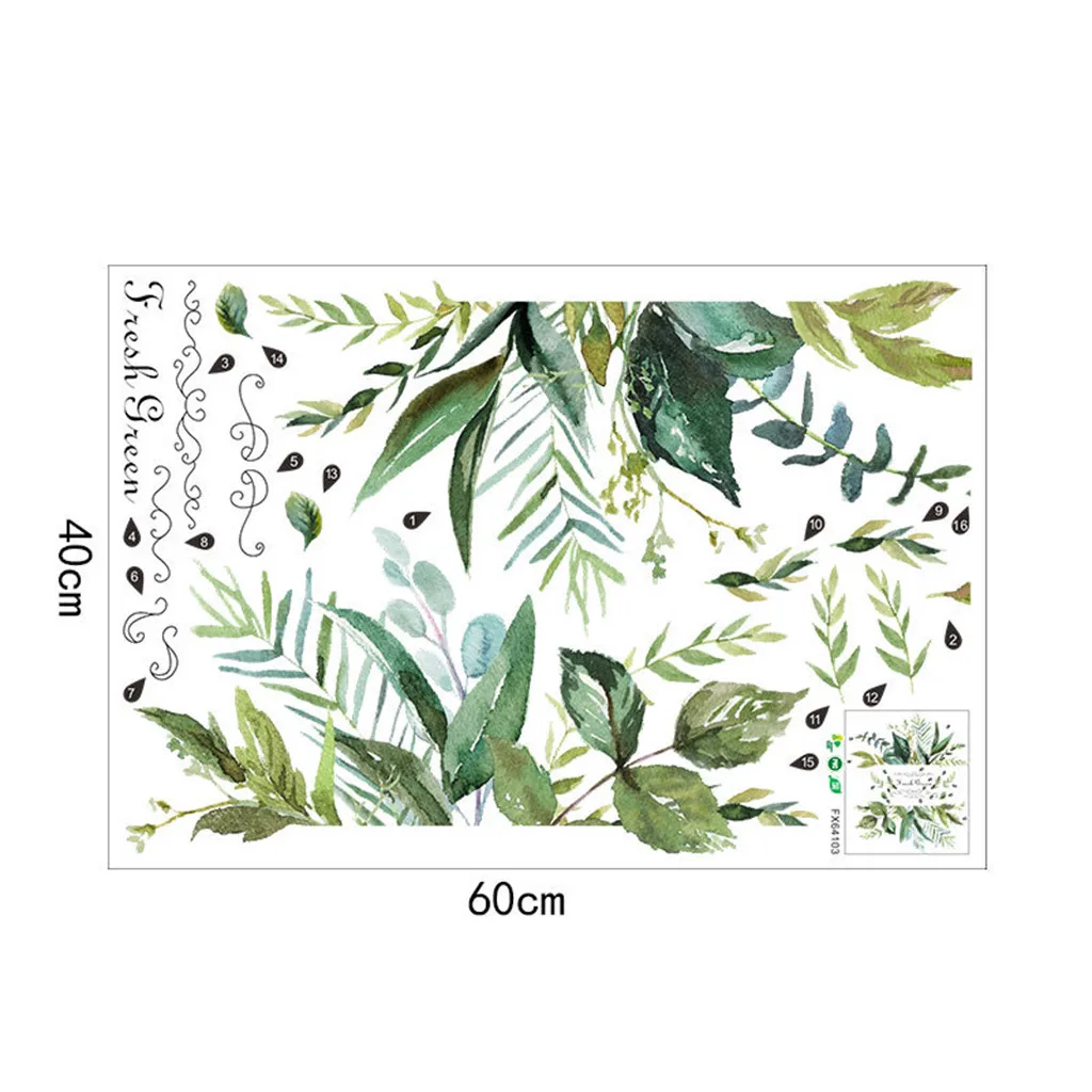 Стикер настенный в деревенском стиле с зелеными листьями наклейка на стену для