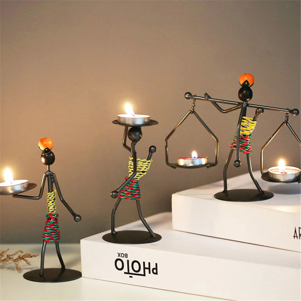 

African Metal Candelabra Candlestick Abstract Character Sculpture Candle Holder Decor Handmade Figurine Home Decoration Art Gift