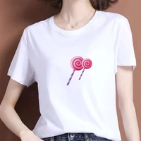 2021 summer lollipop print casual white short sleeve cottontshirts aesthetic streetwear ropa de mujer female clothing streetwear