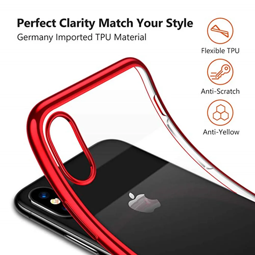 Ультра тонкий прозрачный для iPhone 6 Plus 7 8 чехол TPU Тонкий с гальваническим краем XR Xs