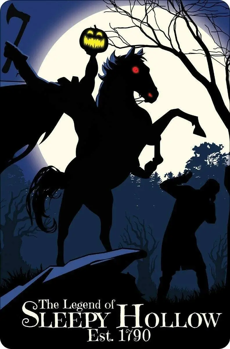 

Legend of Sleepy Hollow Halloween Black Theme Poster Funny Art Decor Vintage Aluminum Retro Metal Tin Sign Painting Signs