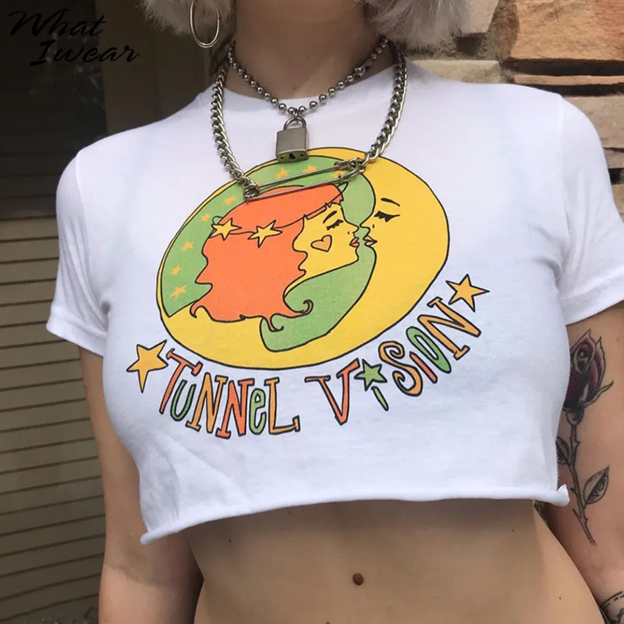 Женская футболка с мультяшным принтом Повседневная Свободная круглым вырезом и