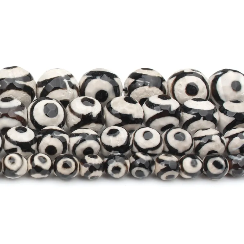 Faceted Black eye Agate Tibetan Mystical Old Onyx Natural Stone Beads For Jewelry Making DIY Charm Bracelet 6 8 10 12mm 15 inch | Украшения