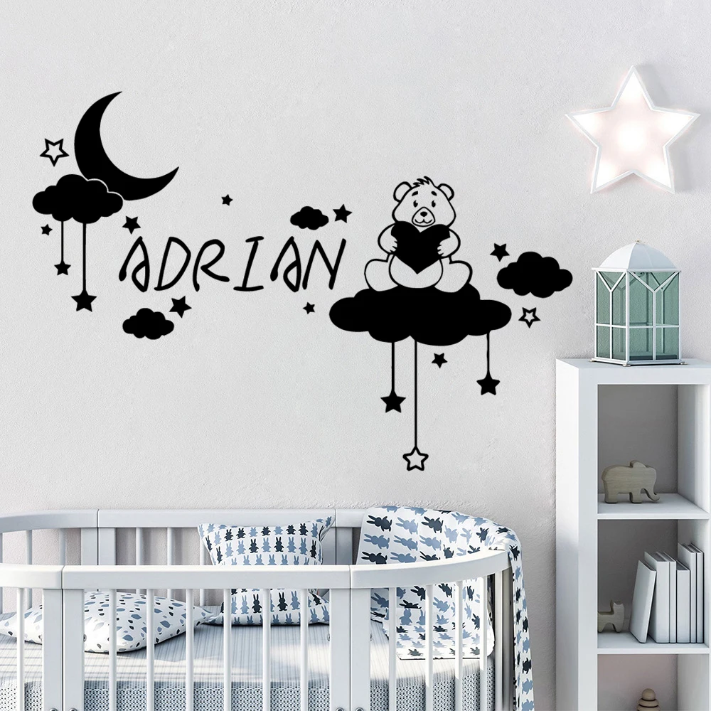 Coustom имя наклейки на стену в виде медведя виниловые обои декор для детской