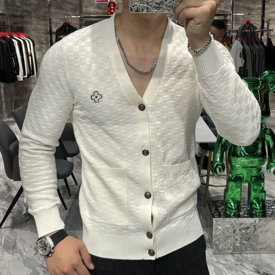 

2021 Autumn New Knitted Cardigan Men's Thin Sweater Coat High-end Fashion Luxury Men's Casual Jacket Tide