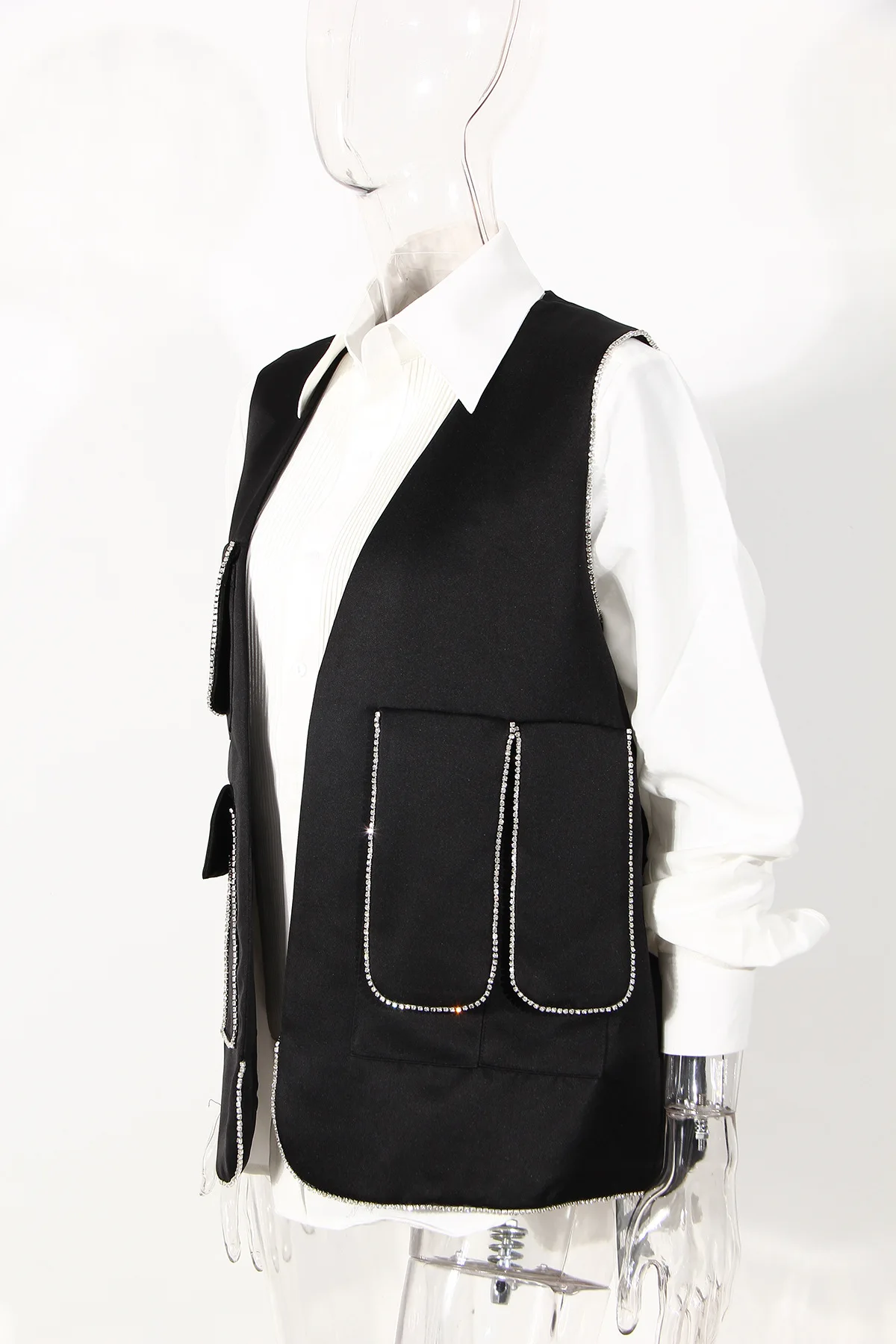 Женский винтажный жилет GETSPRING черный повседневный с v-образным вырезом и стразами