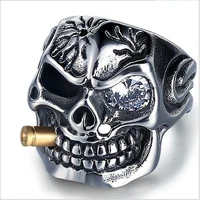 new exaggerated skull head ring mens ring bohemian crystal inlaid bullet inlaid ring accessories party jewelry size 8 13