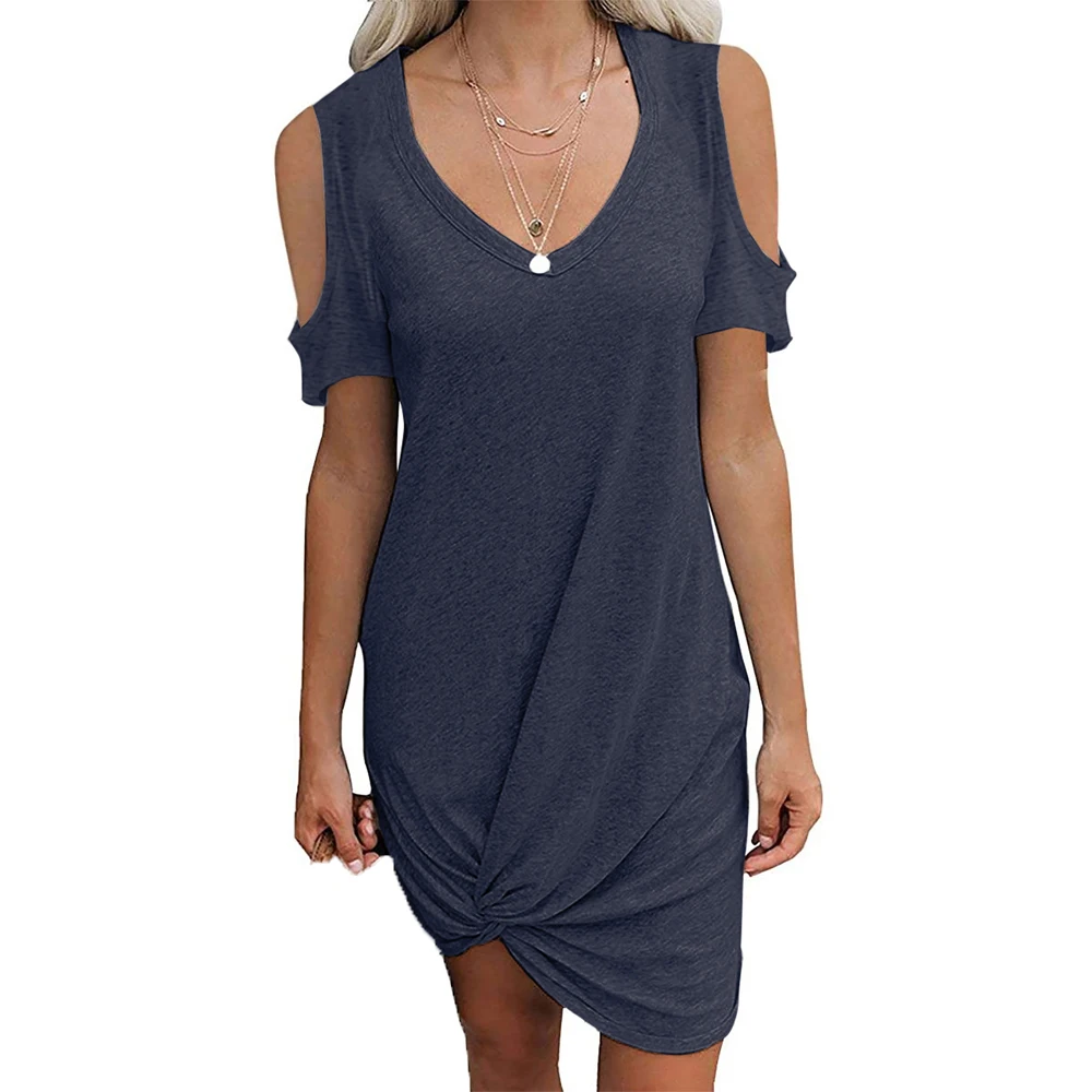Summer Party Basic Dresses Ladies Short sleeve Womens Solid Off Shoulder Mini Dress V Neck Casual Woman Loose | Женская одежда