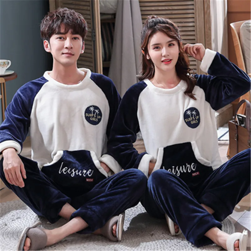 Парные пижамы для женщин и мужчин милые фланелевые флисовые теплые осенне зимние