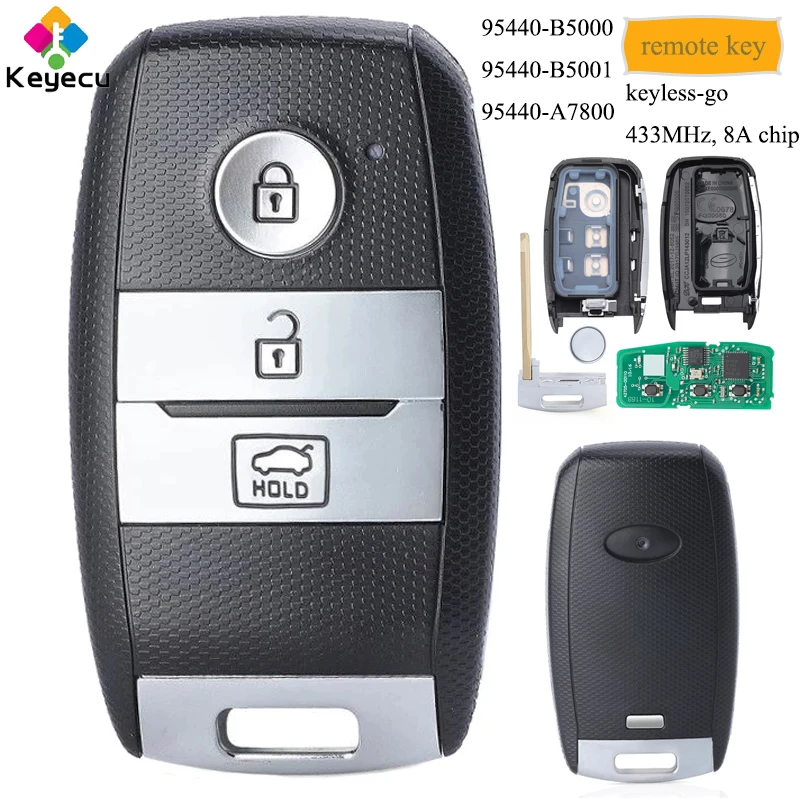 KEYECU Keyless Go Смарт дистанционные брелки для ключей с 3 кнопками 433 МГц 8A чип брелок Kia