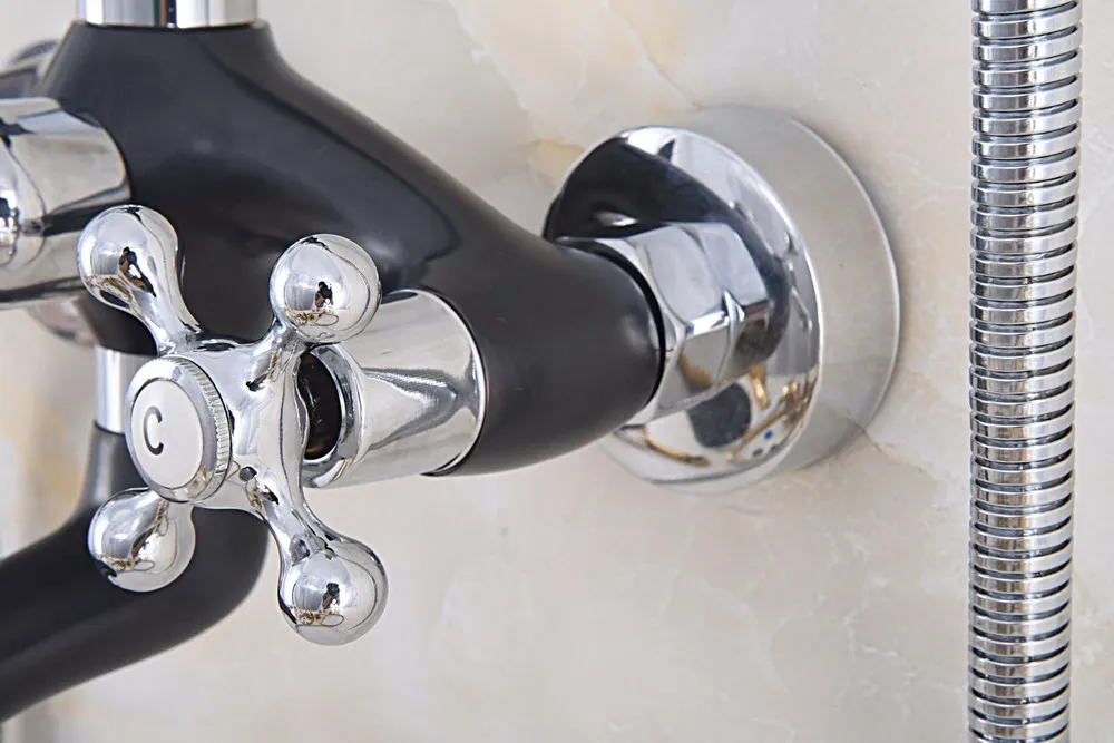 Черный серебристый цвет настенное крепление ванна смесители два Креста Ручки