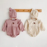 2022 spring new baby girl bodysuit hat 2pcs cotton girls long sleeve outfits infant lace jumpsuit toddler girl clothes 0 24m