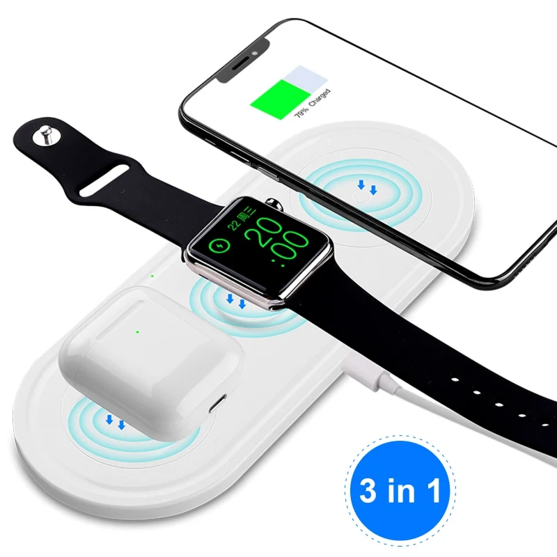 Горячая 3 в 1 беспроводная зарядная станция совместима с Apple Watch AirPods Pro 10 Вт Qi