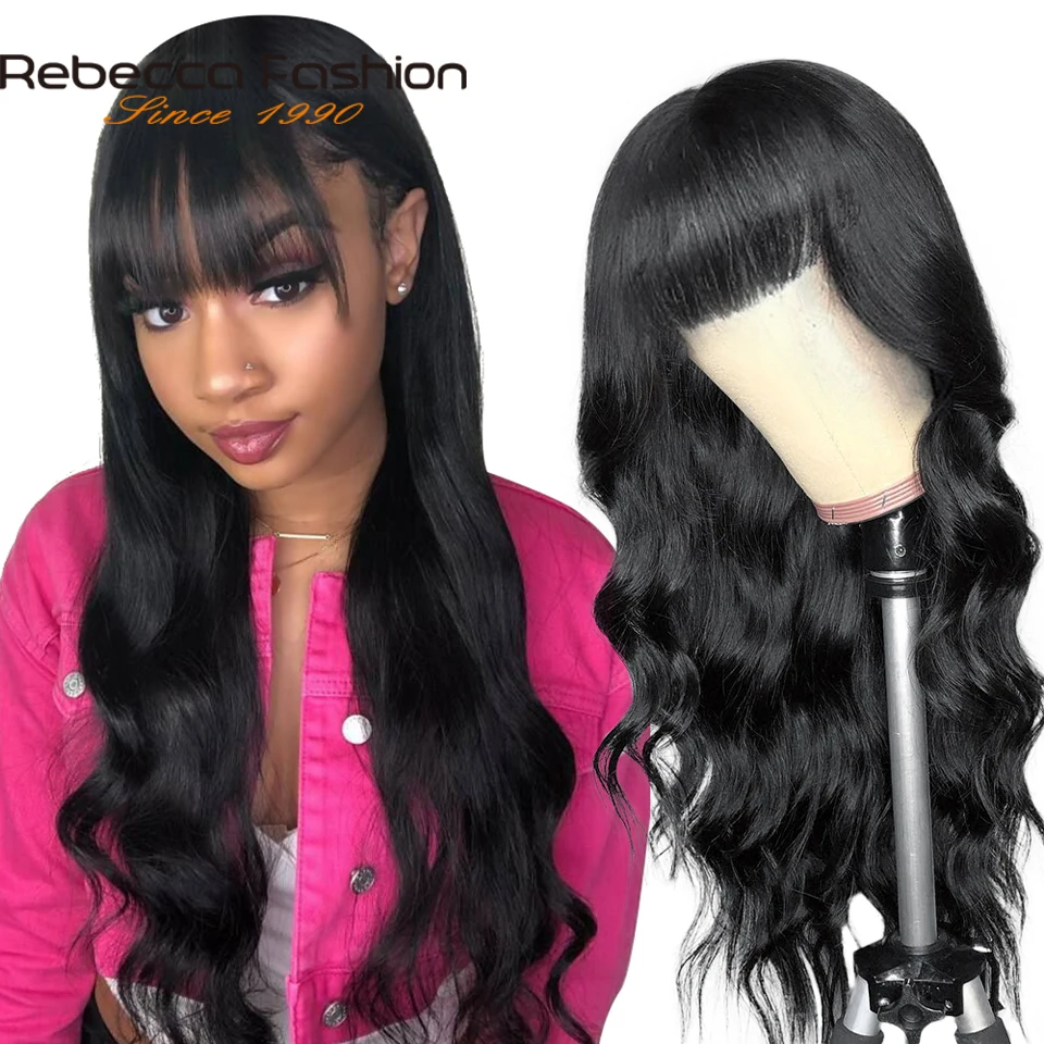 

Rebecca Body Wave Human Hair Wigs With Bangs 180 Density Ginger Wig With Bangs Machine Made Fringe Wig Human Hair Colored Wigs