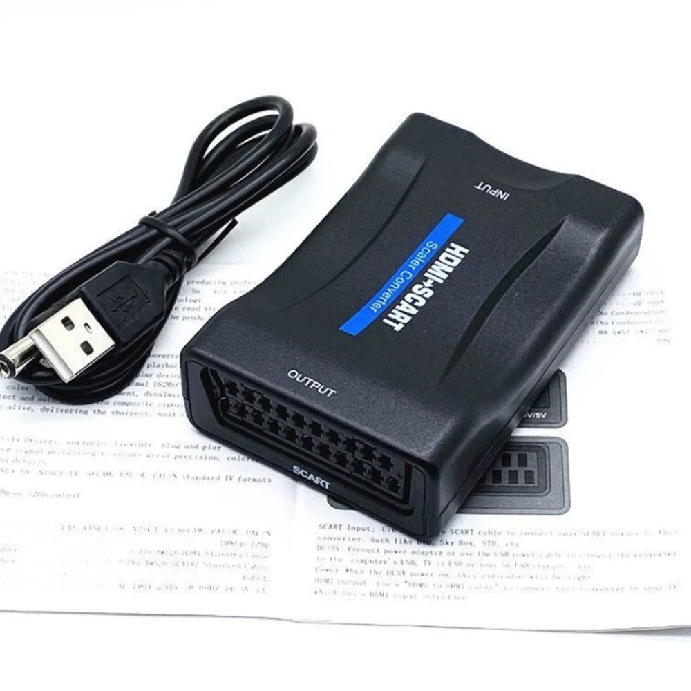 1080P HDMI-compatible to SCART Video Audio Upscale Converter AV Signal Adapter HD Receiver TV DVD with USB Power Plug Box | Электроника