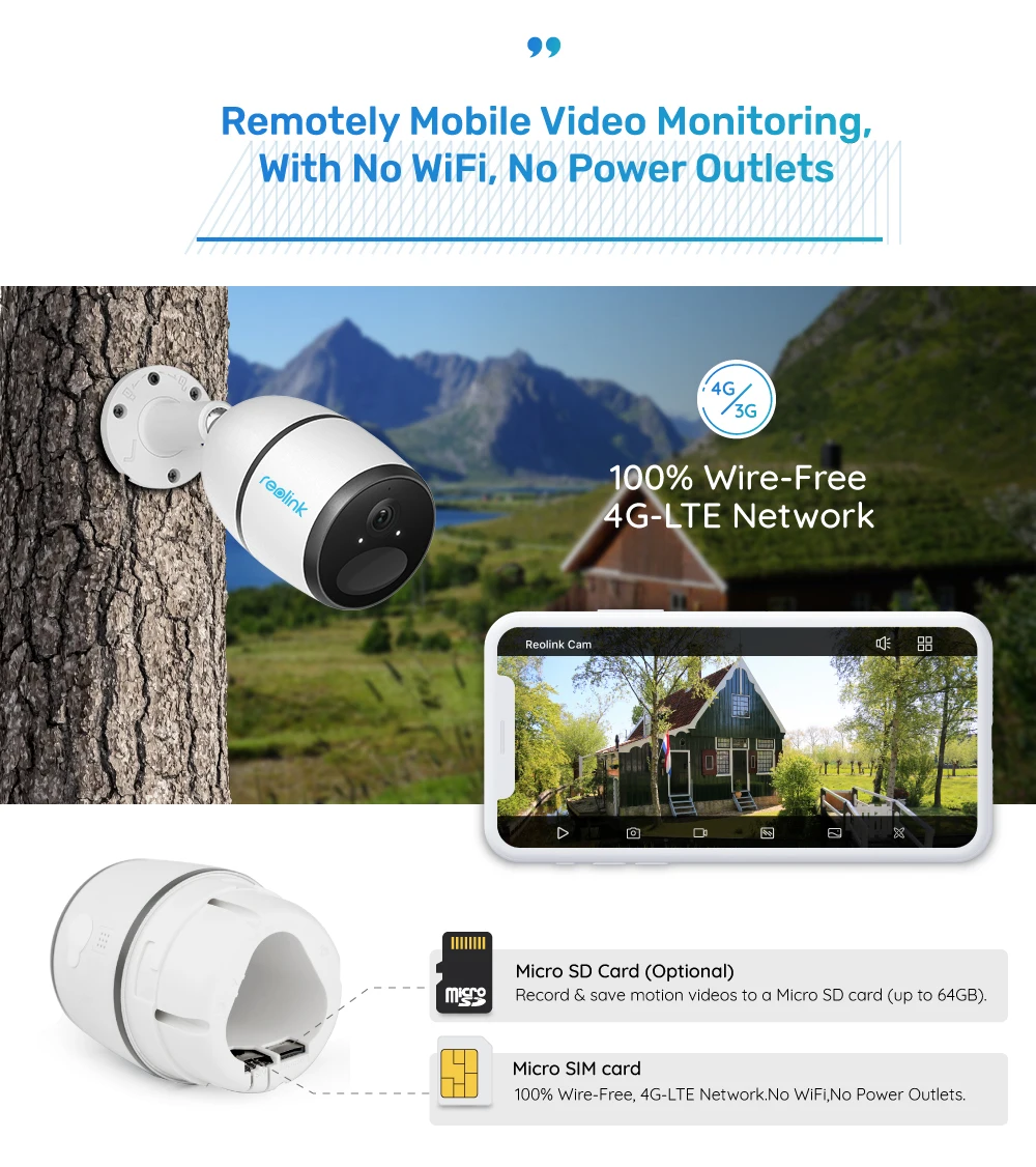 Reolink 4G LTE camera GO 1080p starlight night vision work with SIM card weatherproof Rechargeable Battery Powered ip camera