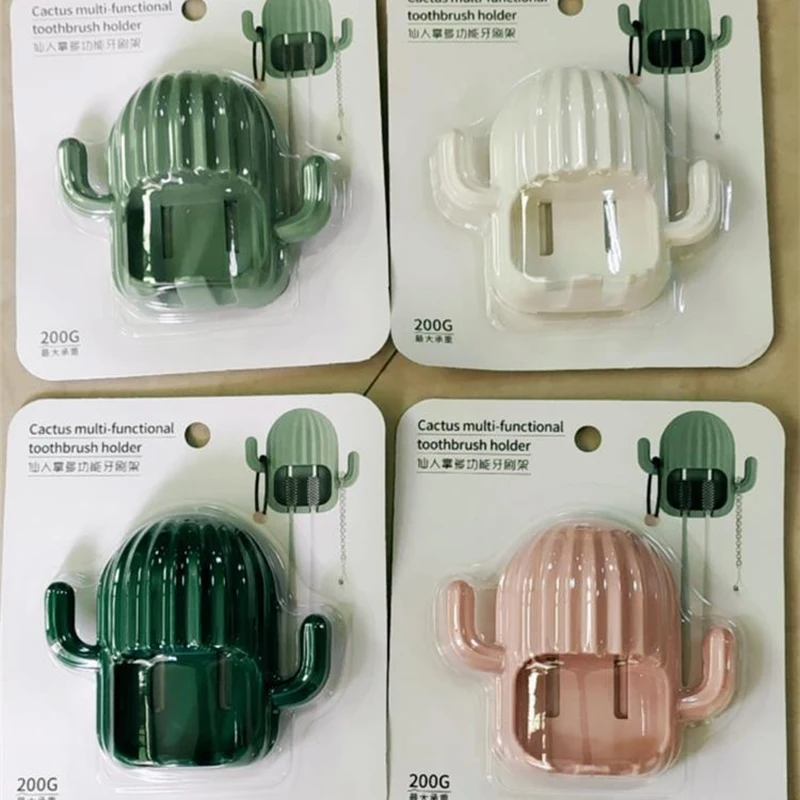 

1PC Multifunctional Cactus Toothbrush Holder Hole-free Design Hanging Drain Storage Hook For Household Bathroom Accessories